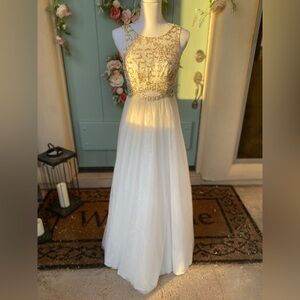 Bee Darlin Gold & White Prom Dress